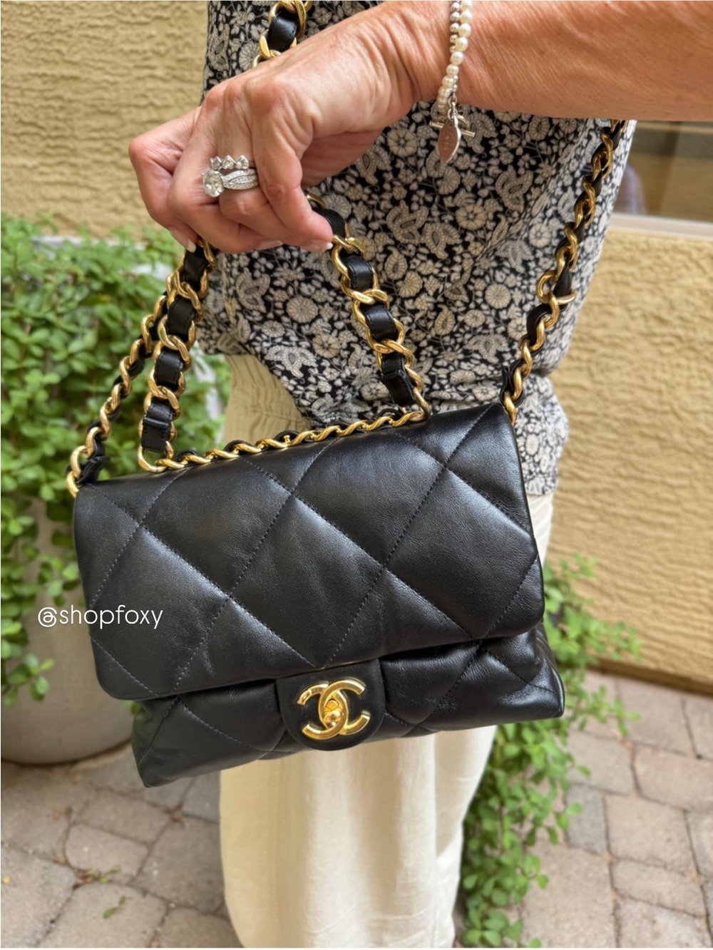 Chanel CC Bar Chain Handle Single Flap Bag Quilted Lambskin Crossbody